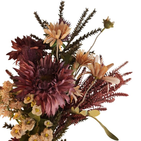 Hand Tied Artificial Flower Bouquet With Burgundy Purple Cream and Green Tones - Picture 4 of 15